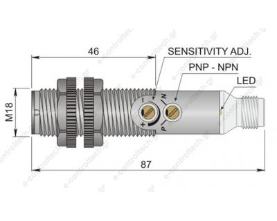 Φωτοκύτταρο προσέγγισης Φ18 500 mm PNP/NPN, NO/NC Βύσμα Μ12/4 FT18SP-CP50H