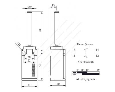 Τερματικός Διακόπτης με ράβδο 9mm 1NC+1NO πλαστικός L5K13ROP101 EMAS