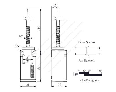 Τερματικός Διακόπτης με ελατήριο 7mm κώνικο 1NC+1NO Πλαστικός L5K13SOP101