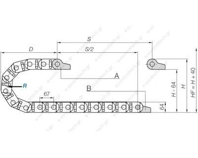 Ερπύστρια Καλωδίων Εσωτερικά 48x50mm Εξωτερικά 64x72mm R:125mm E2.48.050.125.0